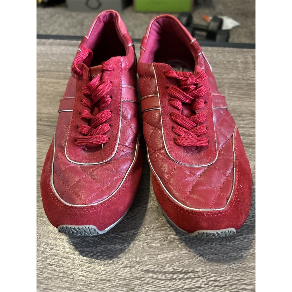 Michael Kors Quilted Charlie Mixed Media Sneakers – Red Shoes, Size 7.5
